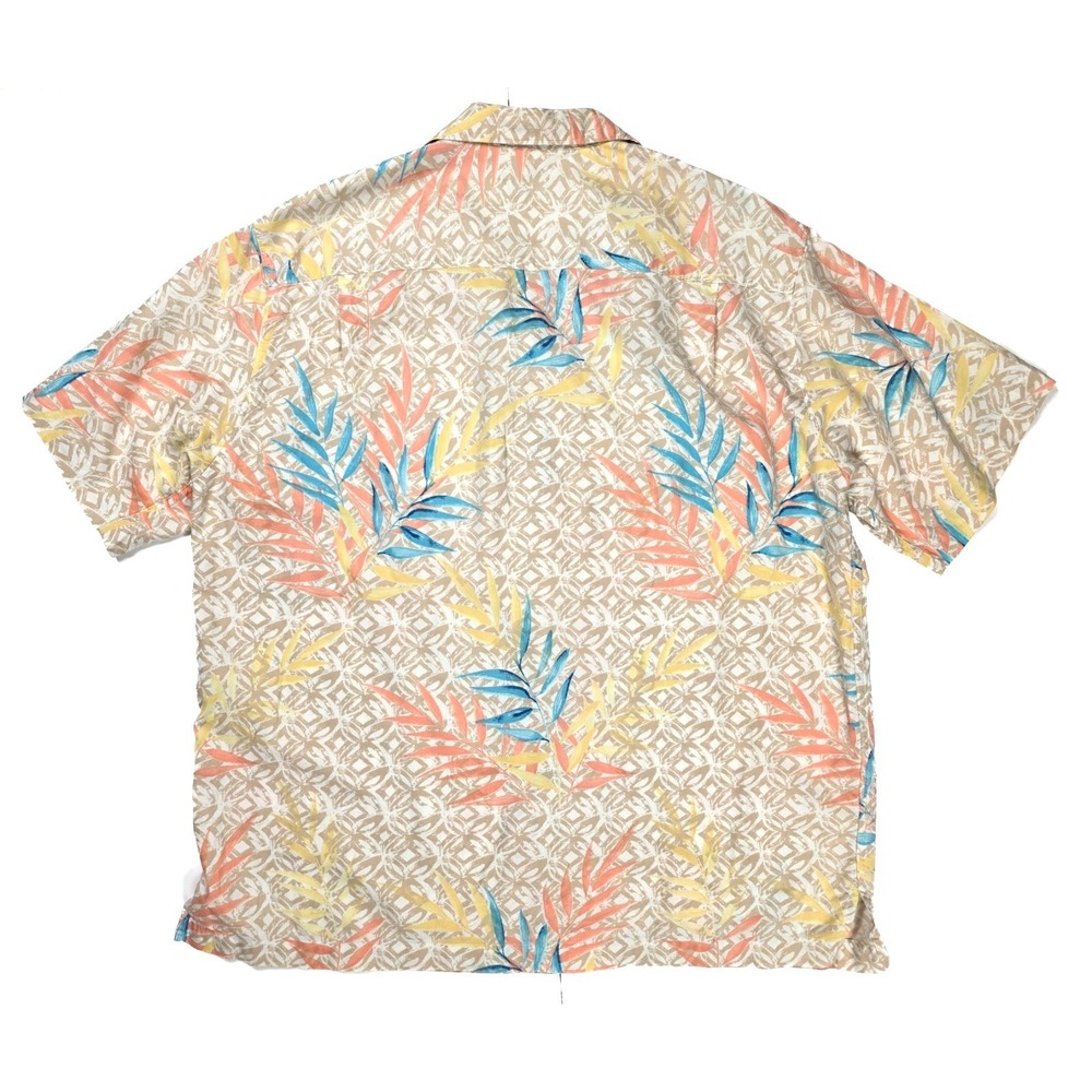 Caribbean Biege Tropical Print Button Up Short Sleeve Shirt Men's Size Large - Picture 2 of 5